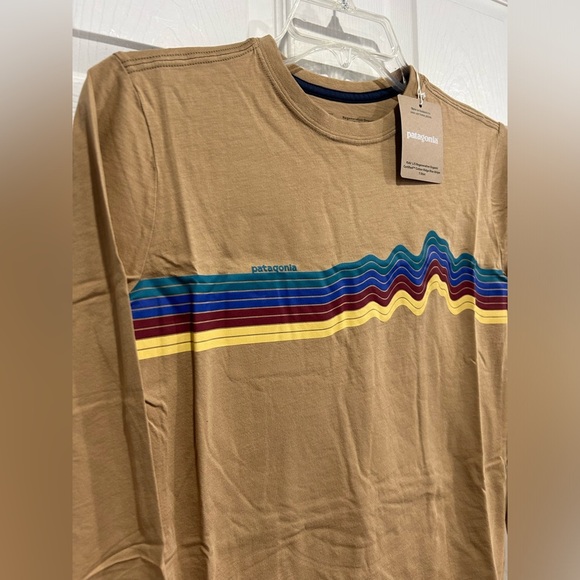 Patagonia Kids' Medium Long-Sleeved Cotton Ridge Rise Stripe T-Shirt Brown NWT - Picture 2 of 8